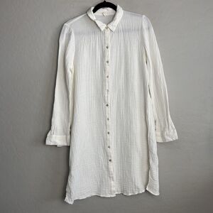 Eileen Fisher Women 100% Organic Cotton Gauze Shirt Dress XS White Lagenlook